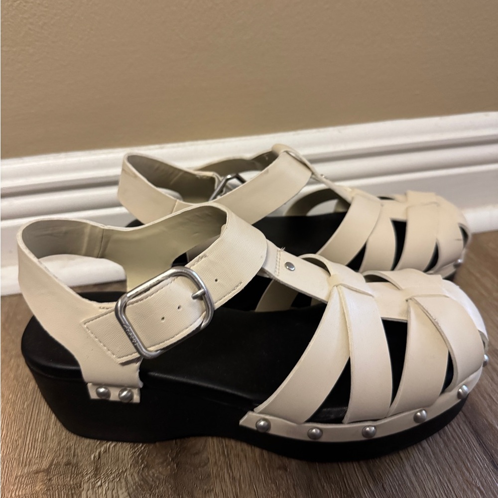Circus NY - Cream Strappy Platform Sandals with Stud Detailing